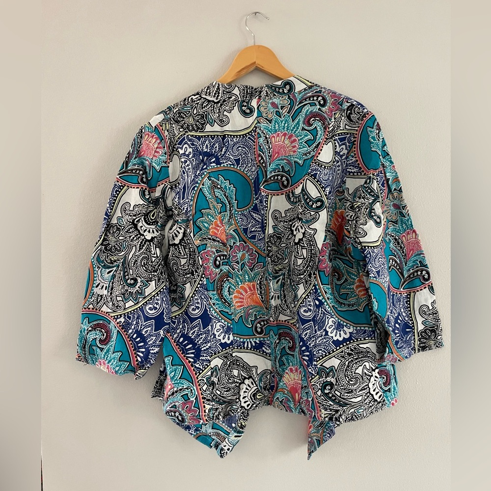 Chicos Vibrant Paisley Open Front Cardigan - Picture 2 of 5